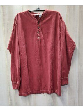 Vintage 90s Levi's Ribbed Henley Shirt Long Sleeve, Mens Large, Red, 100% Cotton